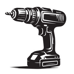 Black Cordless Drill Silhouette Vector, High Quality Illustration on White Background