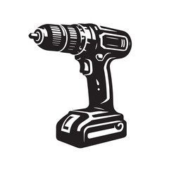Black Cordless Drill Silhouette Vector, High Quality Illustration on White Background