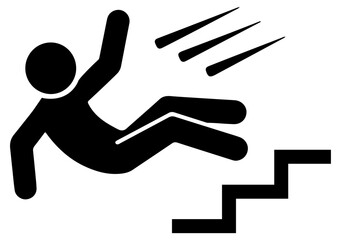 Fototapeta premium Stick Figure Falling Down Stairs Icon, Safety Hazard Illustration