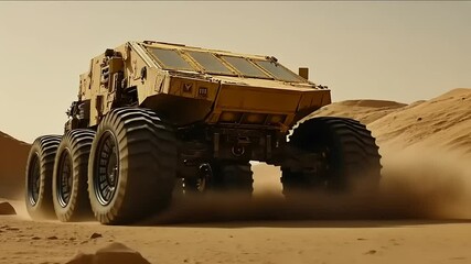 Futuristic Six-Wheeled Rover on Martian Landscape - Powered by Adobe