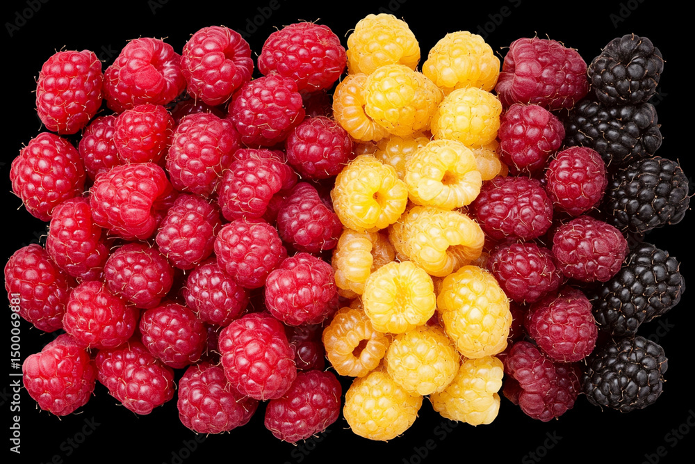 Poster raspberry transformation from pink to deep red showcasing vibrant colors and textures on a dark back