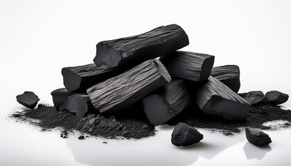 stack of charcoal on a white background