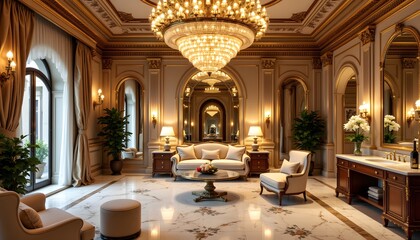Elegant Opulent Living Room with Luxurious Furnishings and Decor