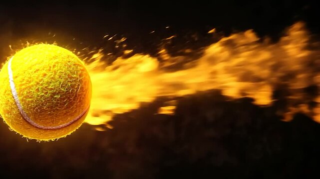 Fiery Tennis Ball in Motion: A blazing fast serve