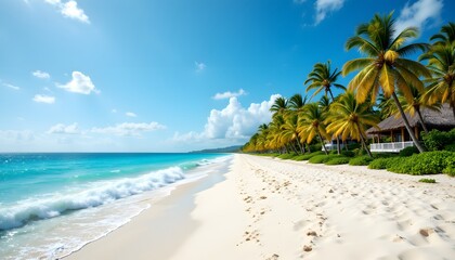 Serene Beachfront with Palm Trees and Turquoise Waters