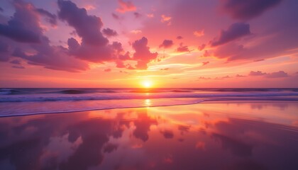 Sky Transforms into Mesmerizing Sunset Over Calm Ocean Waters