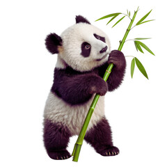 Fototapeta premium Baby Panda Hugging Bamboo - Isolated PNG