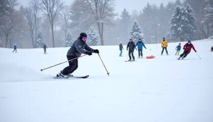 Skiing Action in Winter Wonderland with Enthusiastic Participants