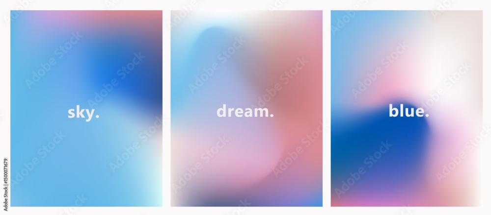 Poster Vector illustration features abstract, soft gradient backgrounds in pastel tones.  The style is modern blur (blurry gradients)—a popular trend in 2025.