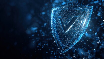 Glowing shield emblem against a dark background.illustration