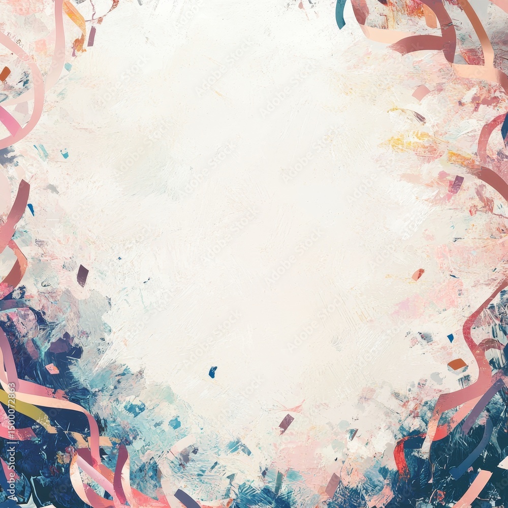 Poster swirls of color dance around a blank canvas, inviting creativity and imagination to fill the open sp