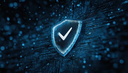 Glowing shield emblem against a dark background.illustration