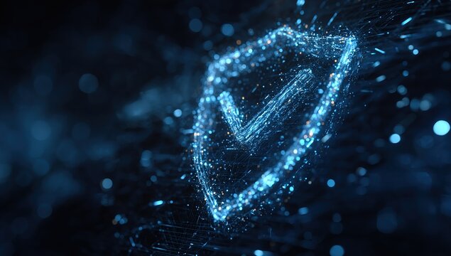 Glowing shield emblem against a dark background.illustration