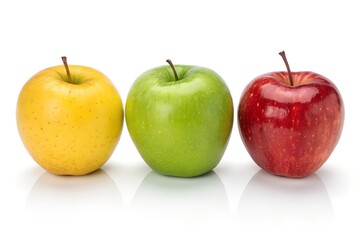 Studio Image of Fresh Red and Yellow Apples with Natural Texture and Stem, Isolated on White Background