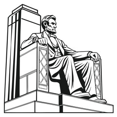 A Sculpture of Lincoln and His Memorial Building in Washington