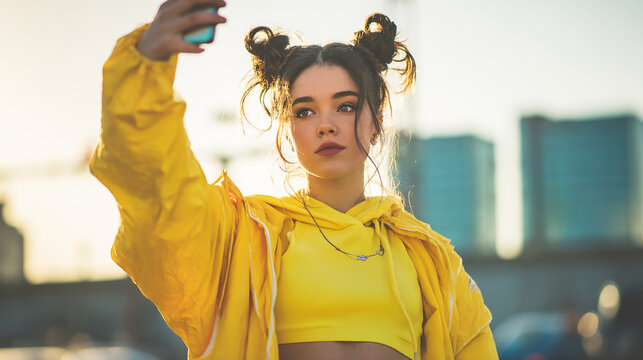Teen recording self in a video for social media with a smart phone