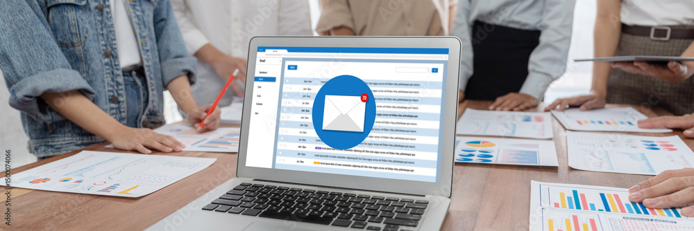 Aufkleber Email notification message showing on computer screen brisk. Digital marketing message information text from business to customer client
