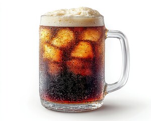 Chilled, dark soda in clear glass mug