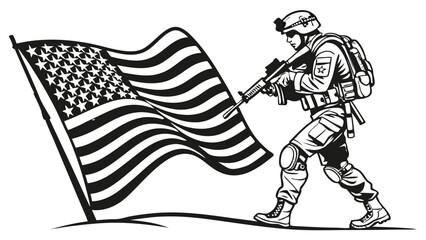 American Soldier with Rifle and the United States Flag