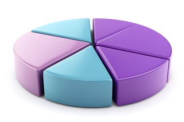 Obraz premium A 3D icon of a pie chart divided into six segments in pastel shades displayed on a plain surface