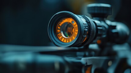 Close-up view of a modern rifle scope.