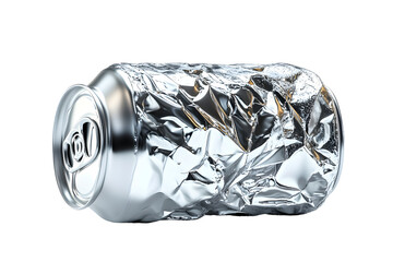 crumpled empty blank soda can isolated on white, transparent background. png image