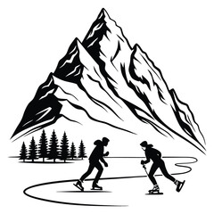 silhouettes of skiers on a mountain