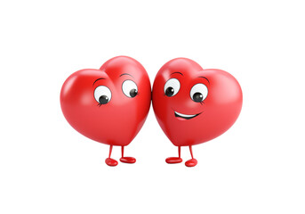 Two cute cartoon hearts in love isolated on a white background, Png Transparent Background