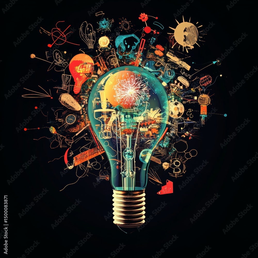 Poster bright ideas illuminate creativity through a vibrant explosion of concepts and energy emerging from 