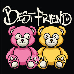 pink and yellow teddy bear Urban Streetwear t shirt design