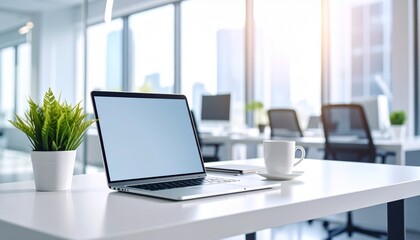 modern office interior with laptop 