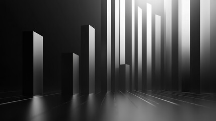 Naklejka premium Financial graph with bar charts and trend lines on light dark background. 3D