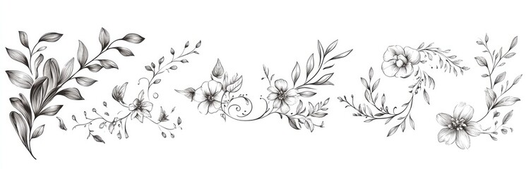 Delicate black and white floral design elements