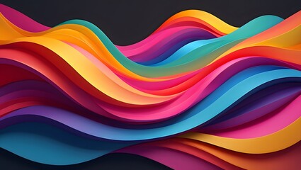 Fototapeta premium Abstract colorful wavy shapes on dark background flowing horizontally art