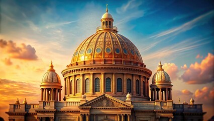Obraz premium Ornate Dome Sunny Sky Architectural Detail Travel Tourism High Resolution Photo