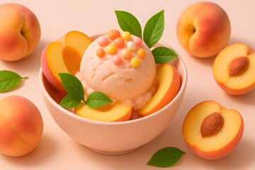 Delicious Peach Ice Cream with Fresh Peaches and Candy Toppings
