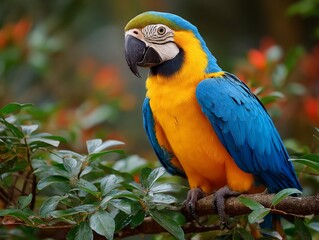 Obraz premium Vibrant macaw perched amid leafy branches