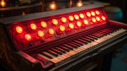 Antique Organ with Worn-out Keys and Lights High Resolution Photo