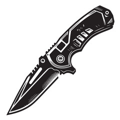 Black Utility Knife Silhouette Vector, High Quality Illustration on White Background