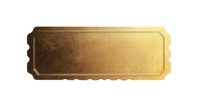 Golden ticket on transparent background representing vip access or winning
