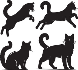 Set of lack cat silhouette jumping and standing  vector silhouttee on white background