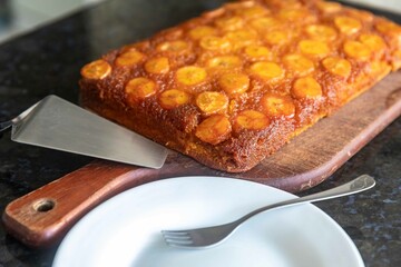 Traditional caramelized banana pie, typically Brazilian