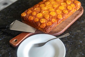 Traditional caramelized banana pie, typically Brazilian