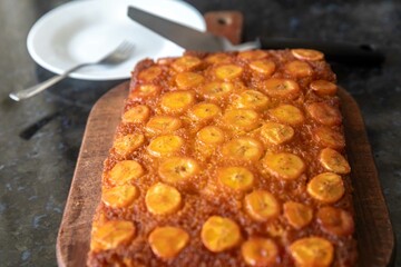 Traditional caramelized banana pie, typically Brazilian