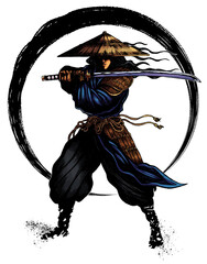 Samurai Illustration traditional inking crosshatching