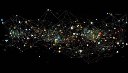 Exploring the Intricate Web of a Digital Universe Filled With Networks, Connections, and Vibrant Icons Representing Diverse Information and Ideas
