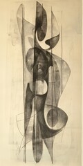 Modern Abstract Artwork Displaying Fluid Shapes and Dynamic Lines, Exploring the Interplay of Light and Shadow in a Monochromatic Palette