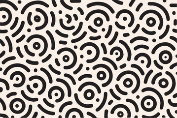 Memphis geometric seamless pattern. Abstract  background with circles, short rounded lines and dots. Fun kid doodle design element for cover, poster, banner, label, textile, wrapping