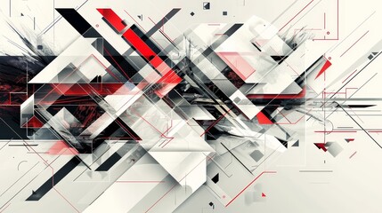Dynamic Abstract Composition Blending Red, Black, and White Shapes Creates an Energetic Visual Experience, Captivating Viewers With Its Intricate Details and Modern Artistry