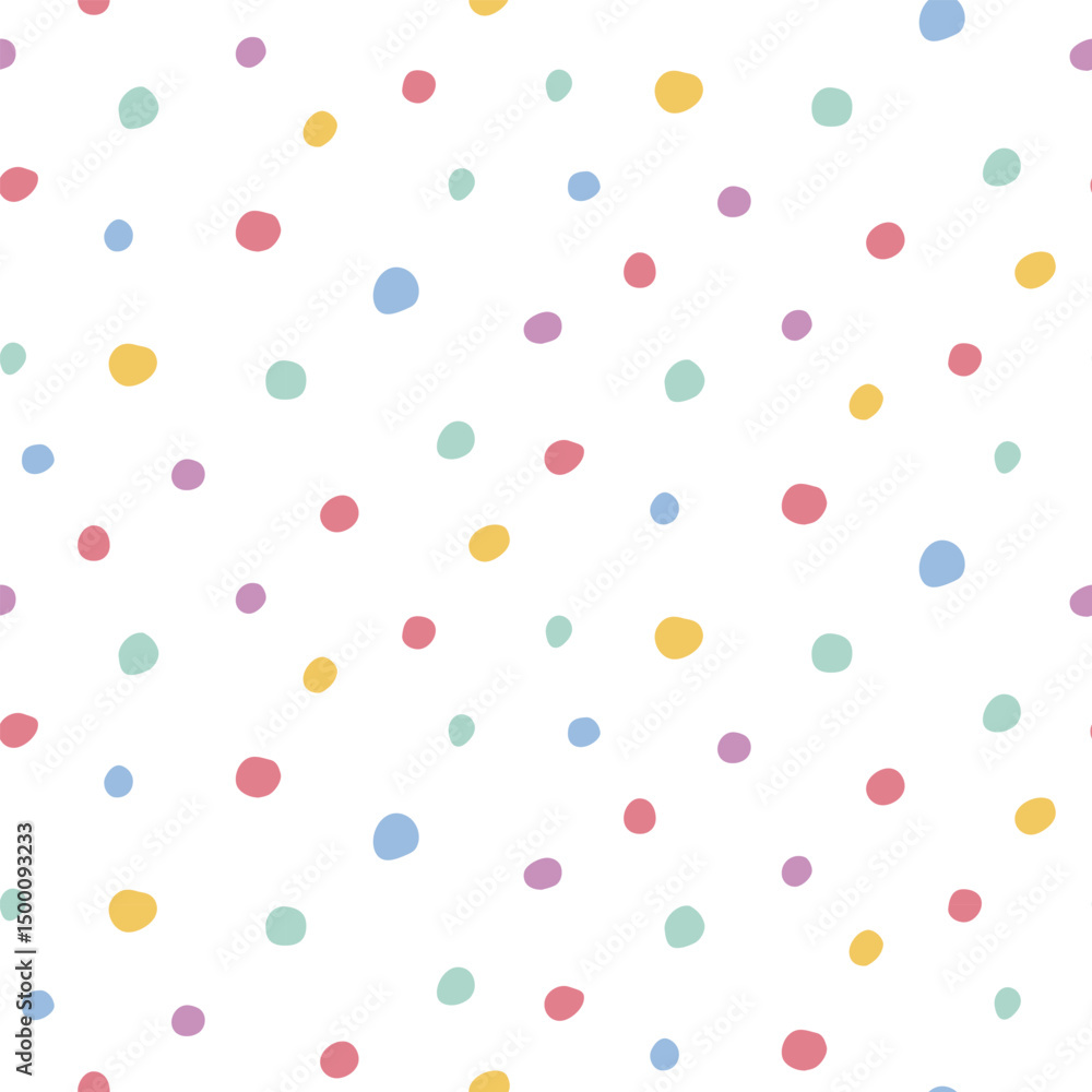 Poster seamless vector pattern with irregular colorful spots on white background. playful scattered pastel 